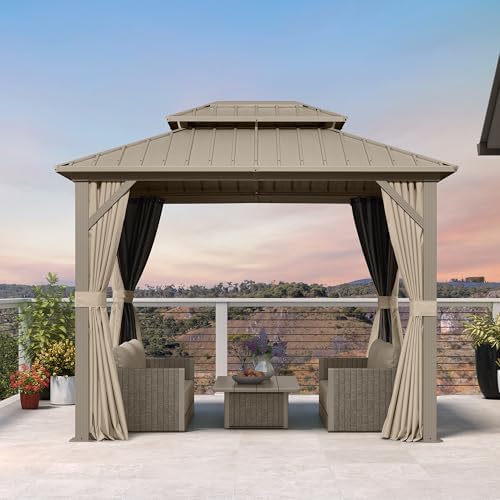 PURPLE LEAF Outdoor Hardtop Gazebo 8' x 10' Champagne Aluminum Structure