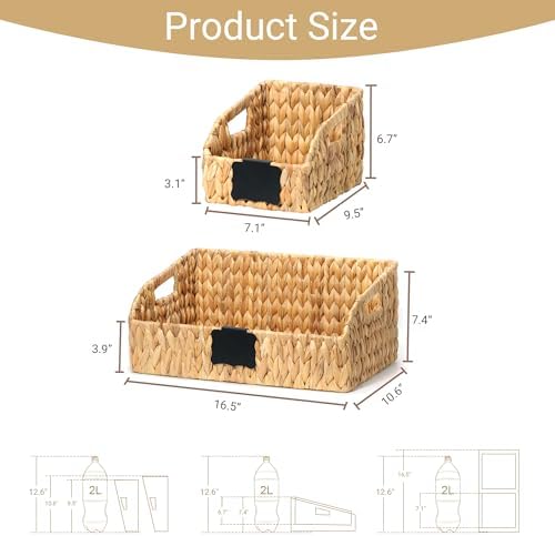 Pantry Baskets and Organizers, Large Wicker Baskets for Shelves, Handwoven La...