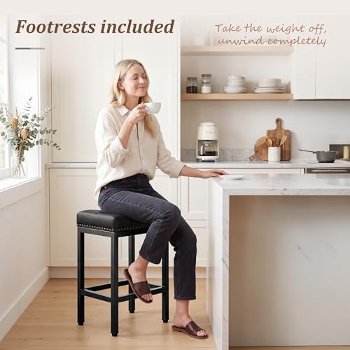 GRUSIGN 24 Inch Bar Stools Set of 2, Counter Height PU Leather Kitchen Chairs...
