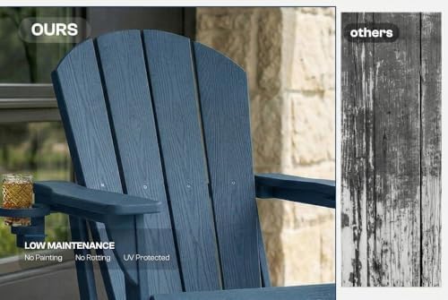 Folding Adirondack Chair with Cup Holder and Phone Holder, Heavy Duty HDPE Pl...