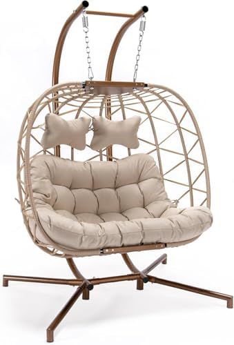 NICESOUL Double Swing Egg Chair with Stand, Extra Large 2 Person Indoor Outdo...