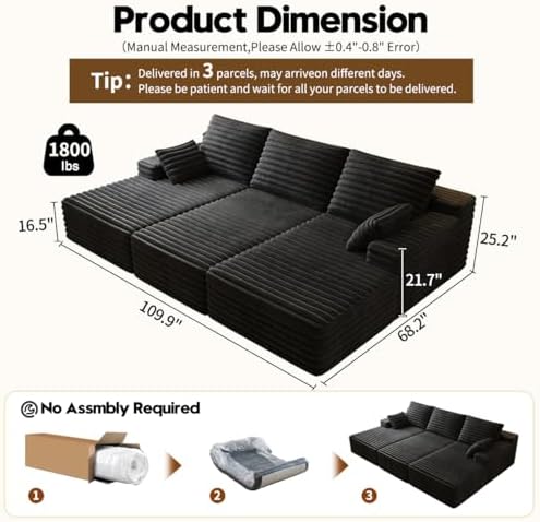 Oversized Lounge Chaise,Cloud Plush Sofa Bed,Upholstered Boneless Cloud Sofa ...