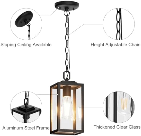 Modern Outdoor Pendant Light for Porch, Exterior Hanging Lantern