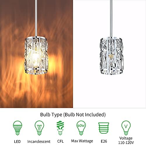 MEXO Modern Crystal Pendant Light Fixture 2-Pack Chrome Finish Hanging Lighti...