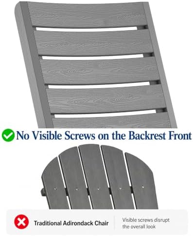 YEFU Adirondack Chair Set of 4 Outdoor, Arc Backrest & Cup Holder, Grey