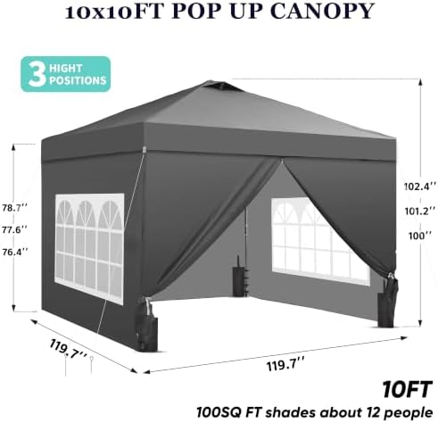 10x10ft Pop-Up Canopy Tent with 4 Side Walls — Easy Setup, Outdoor Portable G...