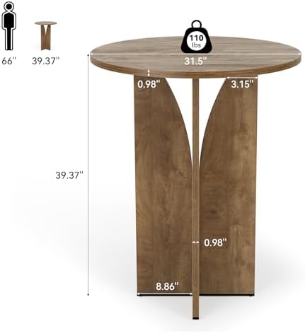 LITTLE TREE Round Bar Table, 31.5 Inches Counter Height Cocktail Table, Woode...