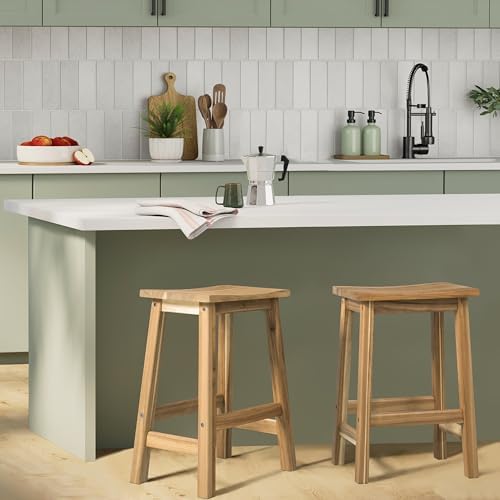 VICTORY RELAX Wooden Counter Stool - Set of 2 Backless Design with Ergonomic ...