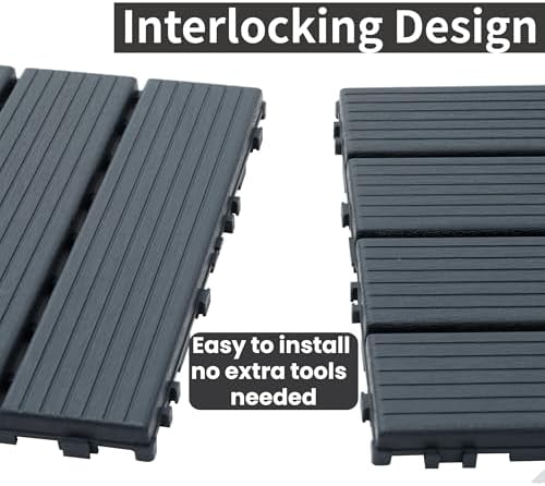 Plastic Interlocking Deck Tiles (44 PCS), 12x12 Inches Waterproof Outdoor Pat...