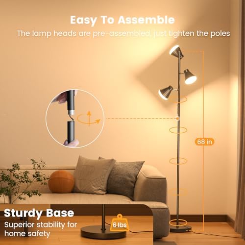 SIBRILLE 36W LED Tree Floor Lamp, Dimmable Tall Standing Lamp with Remote &am...