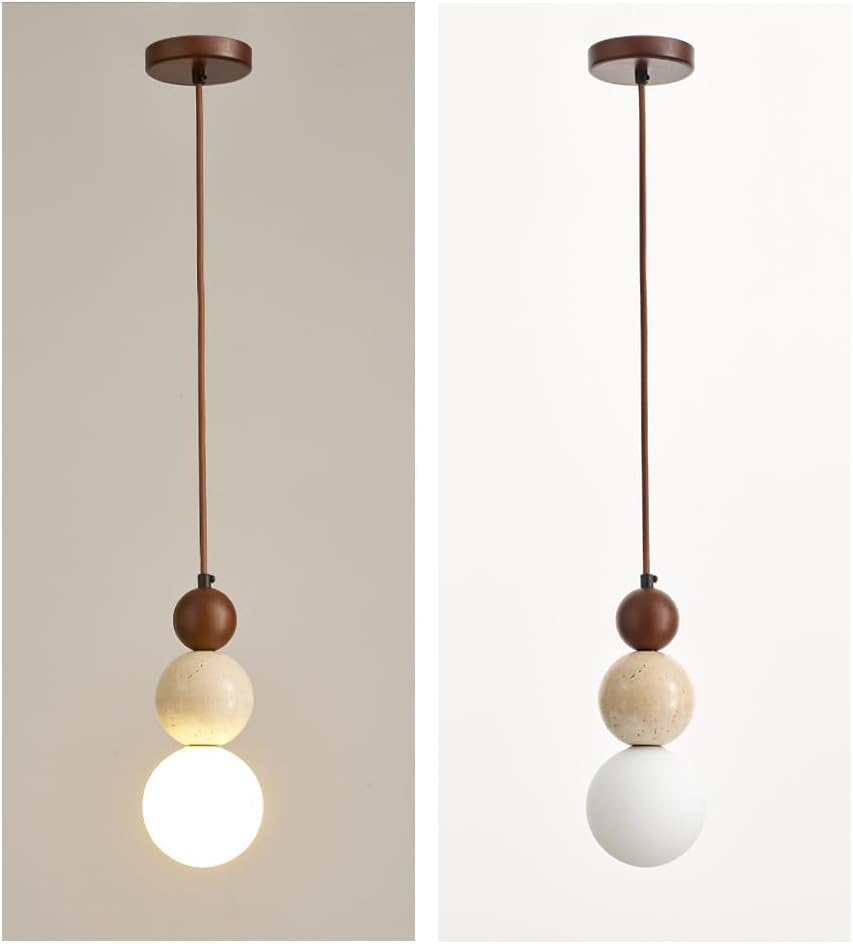 Modern Natural Stone Pendant Light, Frosted White Glass Spherical Hanging Lig...