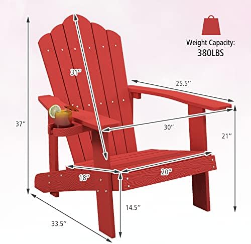 Tangkula Oversized Adirondack Chair, Patio Lounge Chairs w/Adjustable Cup Hol...