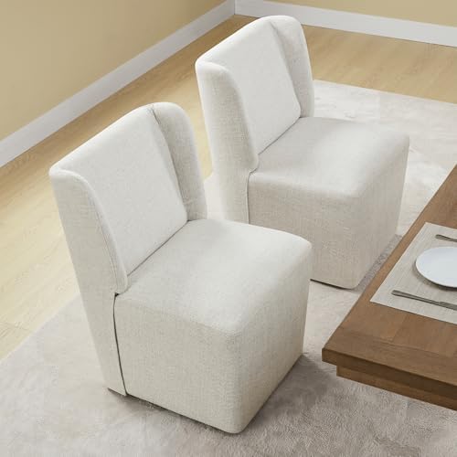 KISLOT Upholstered Dining Chairs Set of 4 with Casters, Light Beige