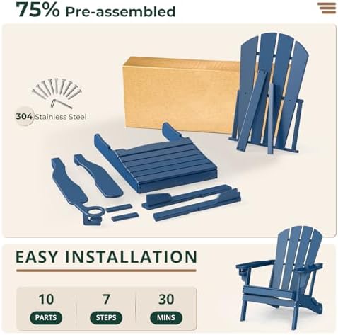 BRIOPAWS Folding-Adirondack-Chairs Set of 2 | HDPE Plastic | Fire Pit Chair |...