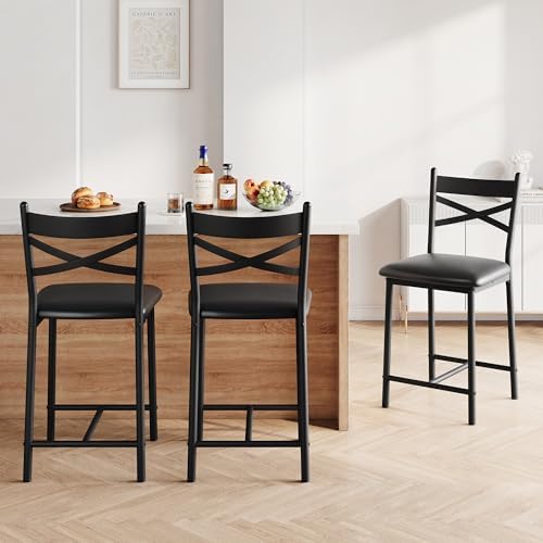 IDEALHOUSE 26" Bar Stools Set of 4, Counter Height Barstools with Back