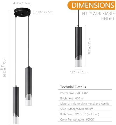Modern Pendant Light Kitchen Light Fixture Dimmable LED Black Mini Pendant Li...