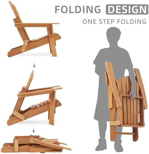 SoliWood Oversize Wooden Outdoor Folding Adirondack Chair with Pre-Assembled ...