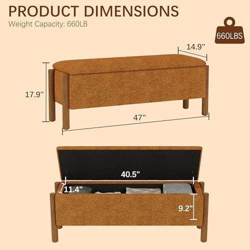Modern Storage Benches with Walnut Wood Legs, 47'' Ottoman Bench with...