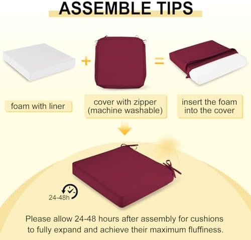 downluxe Waterproof Outdoor Chair Cushions Set of 4, 19" x 19" x 3&...