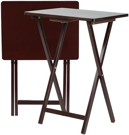 PJ Wood - Folding TV Tray Set of 2 - Espresso Wood Tables