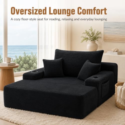 67" Oversized Chaise Lounge Chair Indoor, Corduroy Cloud Couch with 3 Pi...
