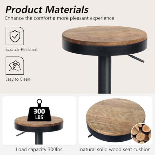 Kidol & Shellder Black Bar Stools Set of 2 Adjustable Swivel Backless Bar...