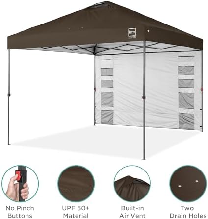 Best Choice Products 10x10 Pop Up Canopy Tent with Sidewall, Brown