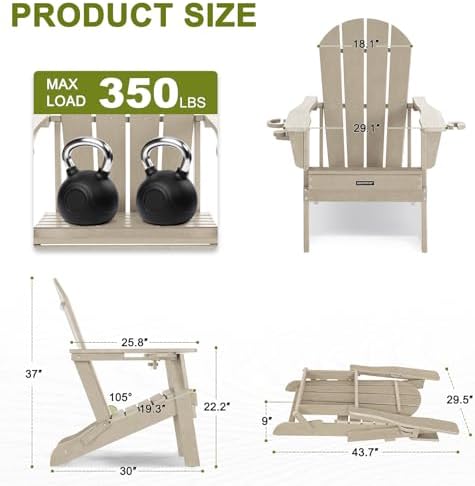 Adirondack Chair HDPE Cup Holders Heavy Duty Patio Woodgrain Sand