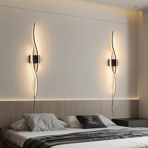 Daunton Modern Plug in Wall Sconces Set of Two, RC Dimmable LED Plug in Wall ...
