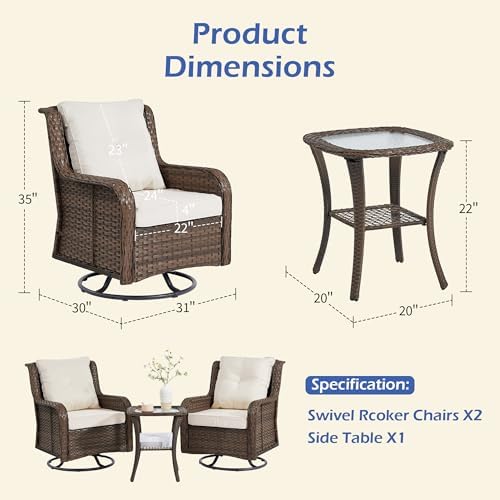 Wumiokio Patio Furniture Sets, 3 Pieces Wicker Outdoor Furniture - 360 Degree...