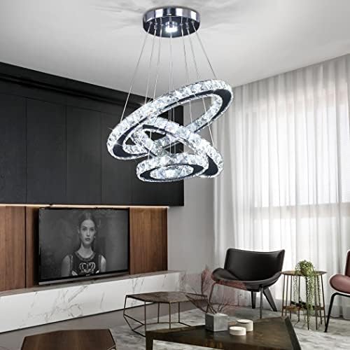 3-Ring Modern Crystal Ring Adjustable Chandelier Ceiling Light Cool White