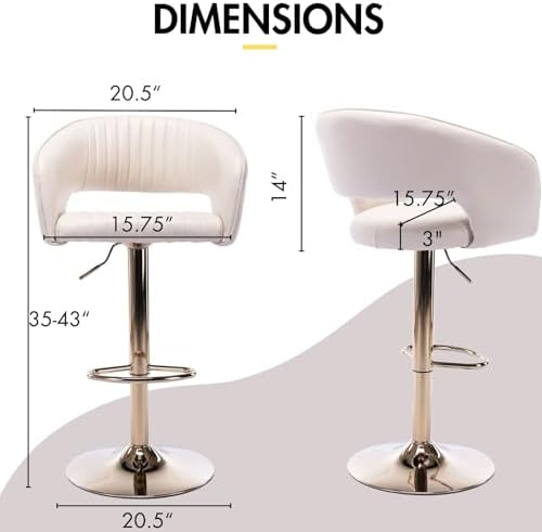Hyfirm Set of 2 Beige PU Leather Swivel Adjustable Bar Stools Gold Base