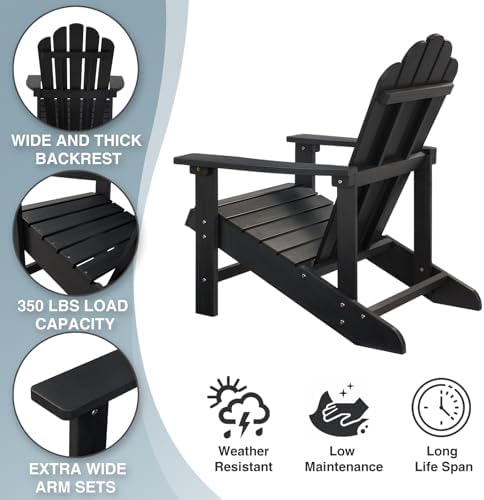 Adirondack Chair, HDPE All-Weather Outdoor Patio Chair, Black