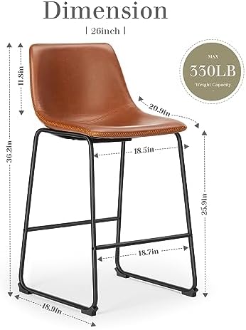 DUMOS Counter Height Bar Stools Set of 2, Faux Leather Metal Bar Chairs