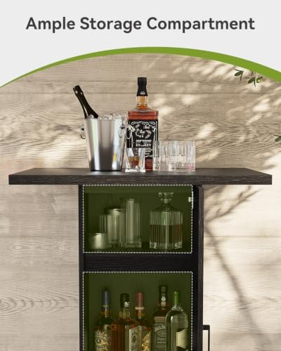 LITTLE TREE Bar Table with Storage Cabinet, 39.4" H Square High Top Pub ...