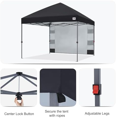 ABCCANOPY 10x10 Heavy Duty Pop Up Canopy Tent with Storage Sidewall, Black