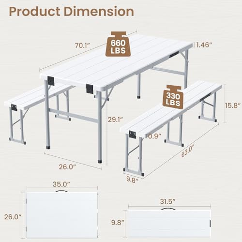 6' Picnic Table Set w/2 Benches 3-Piece 1-Case Camping Table Chair Set