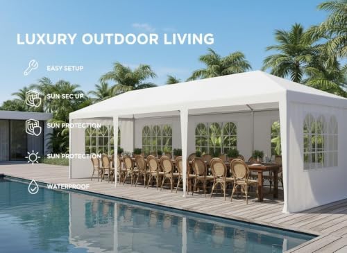 HOTEEL 10x30FT Party Tent Outdoor Canopy with 8 Removable Walls, White