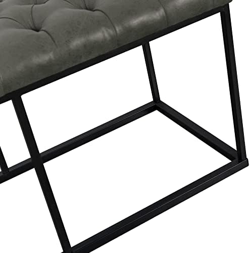 HomePop 52" Button Tufted Decorative Bench with Metal Base - Gray Faux L...