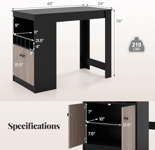 COSTWAY 48" Bar Table with Storage Cabinet & Wine Rack, Home Dining ...