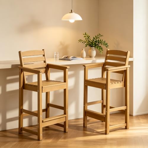 HDPE Outdoor Bar Height Stools High Adirondack Chairs (Teak, 2 Pcs)
