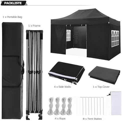 COBIZI 10x15 Pop Up Canopy Tent,Heavy Duty Canopy(Black with 4 Sidewalls)
