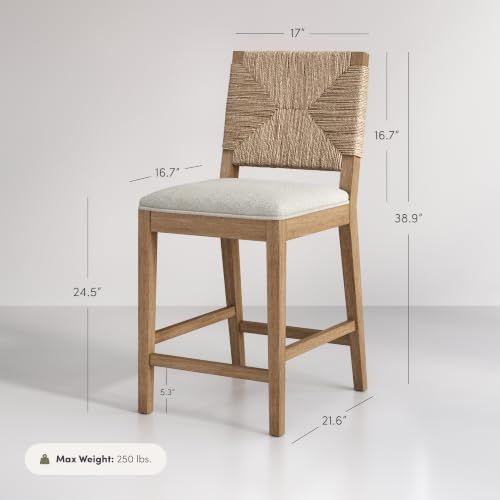Nathan James Beacon Bohemian Boucle Bar Stool, Upholstered Counter Height Cha...
