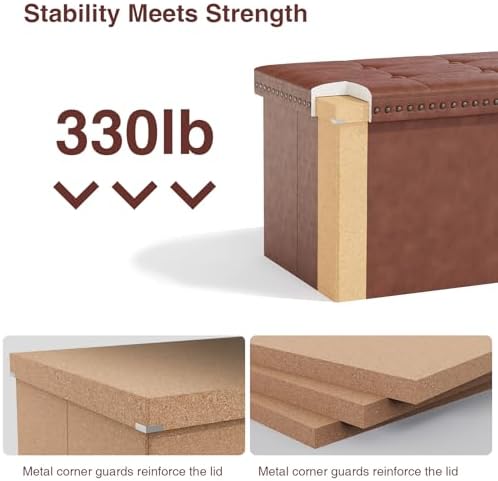 Storage Ottoman, Ottoman Faux Leather Bench, Rectangular Storage Ottoman for ...