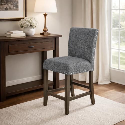 HomePop Upholstered Counter Stool, 24-Inch, Slate Gray