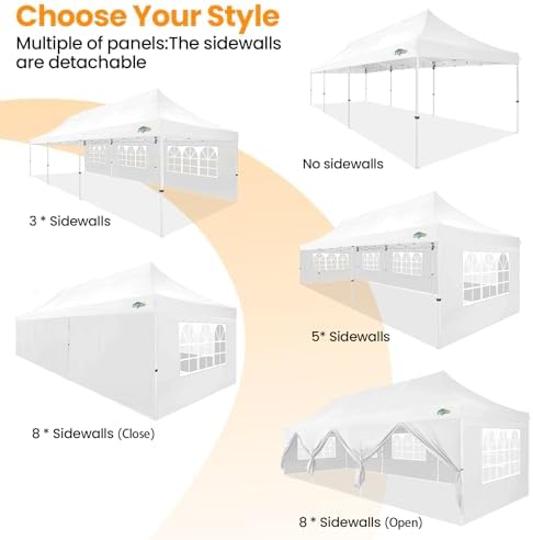COBIZI 10x30 Pop up Canopy Tent for Parties, Roller Bag,8 Walls,4 Sandbags