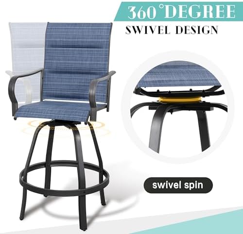 Vongrasig 2 Piece Outdoor Patio Swivel Bar Chairs, All Weather Padded Sling T...