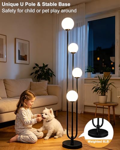 63IN 4-Light Dimmable Floor Lamp, Unique Black Tall Standing Lamps with Globe...