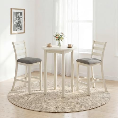 COSTWAY Set of 2 Counter Height Bar Stools with Solid Rubber Wood Frame
