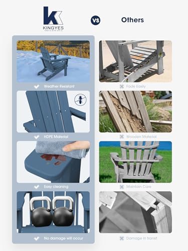 KINGYES Folding Adirondack Chair with Dual Cup Holders - HDPE All-Weather Out...